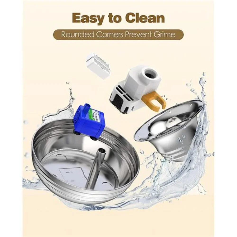 Cat Water Fountain Stainless Steel,2L/67oz Quiet Cat Fountain Water Bowl